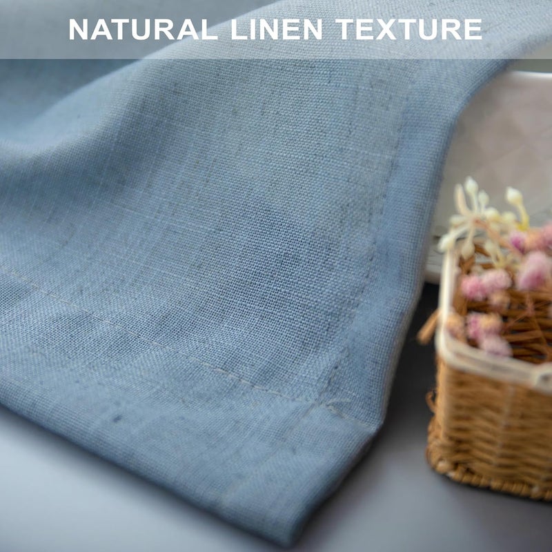 Pitalk Farmhouse Kitchen Valance for Windows Burlap Light Blue Linen Sheer Valance Curtain for Living Room Bathroom Laundry Rustic Country Blue Cafe Curtain Small Boho Decor 18 inch Length Stone Blue - Image 5